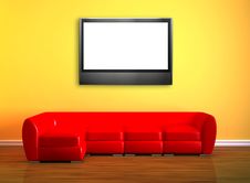 Red Couch With LCD Tv Stock Photos Red Couch With LCD Tv Stock Photos