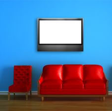 Red Couch And Chair With LCD Tv Stock Photos Red Couch And Chair With LCD Tv Stock Photos