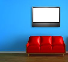 Red Couch With LCD Tv Royalty Free Stock Photography Red Couch With LCD Tv Royalty Free Stock Photography