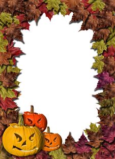 Fall Leaves And Carved Pumpkins Forming A Frame Stock Photo Fall Leaves And Carved Pumpkins Forming A Frame Stock Photo