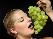 Beautiful Woman With White Grapes Stock Image Beautiful Woman With White Grapes Stock Image