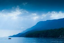 Blue Mountains And Bad Weather In A Gokova Gulf Stock Images