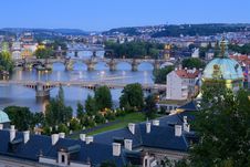 Bridges In Prague Over The River Vltava At Sunset Stock Photos Bridges In Prague Over The River Vltava At Sunset Stock Photos