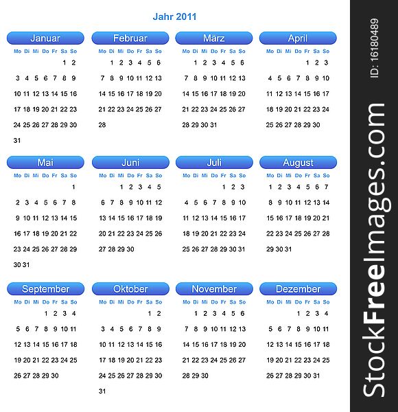 Calendar for the year 2011 German language. Calendar for the year 2011 German language