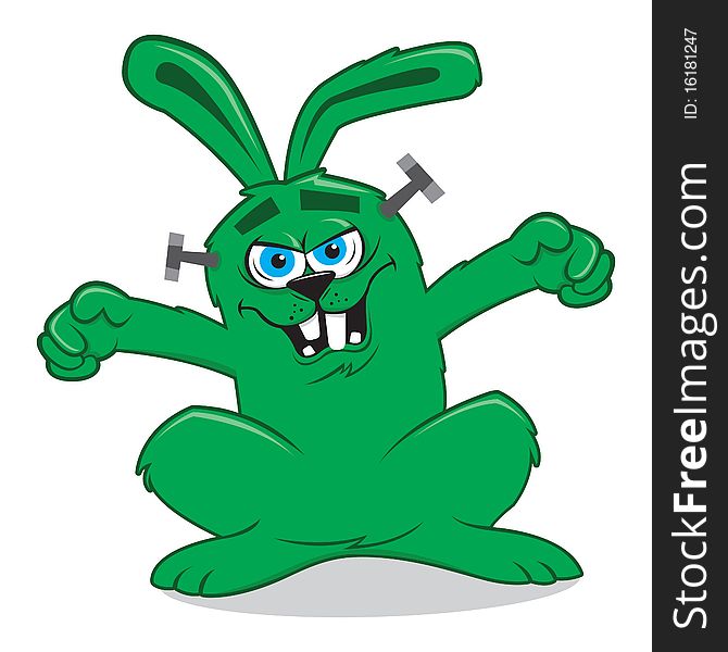 green rabbit with frankenstein appearance. green rabbit with frankenstein appearance