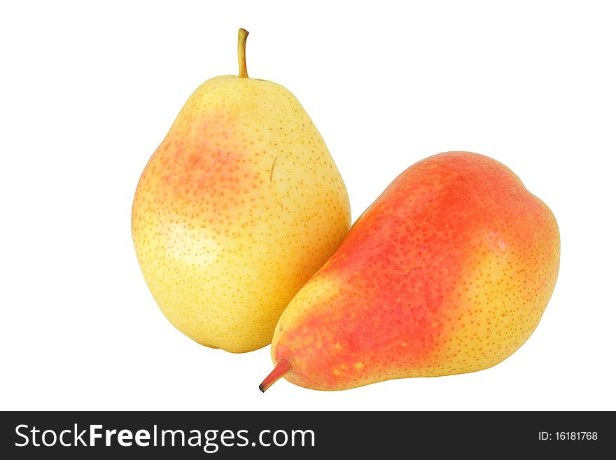 Two ripe pears on a white background