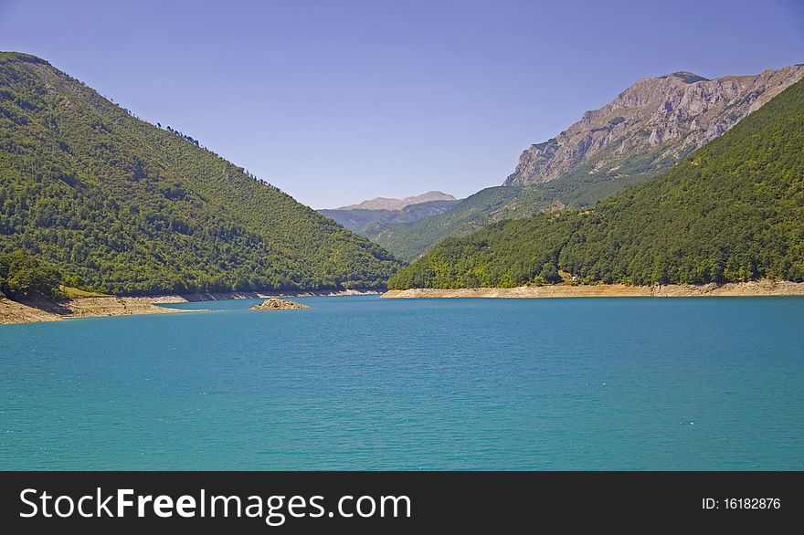 Blue lake in mountains, Pivsko Lake in Montenegro