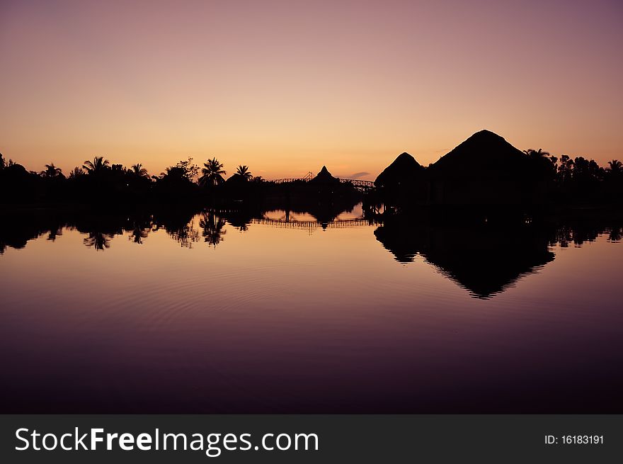 Sunrise at Villa Guamà lagoon, Cuba