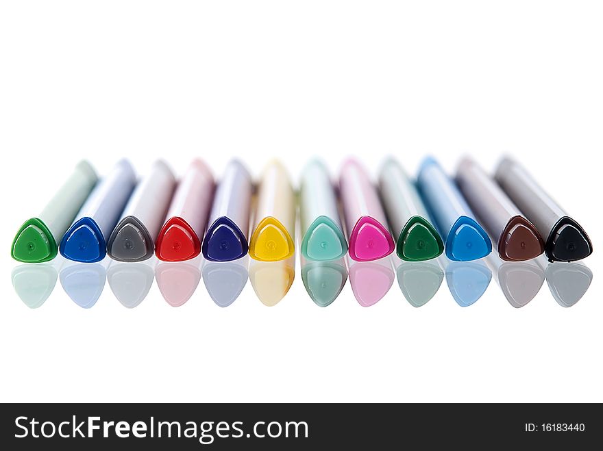 Colored felt pens isolated on a white background