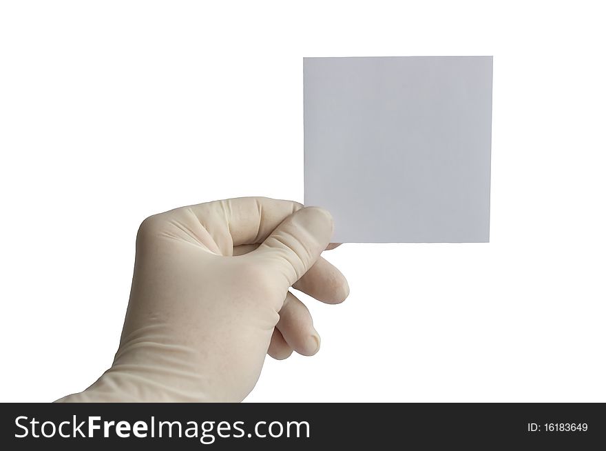 Paper in the hand on white background.