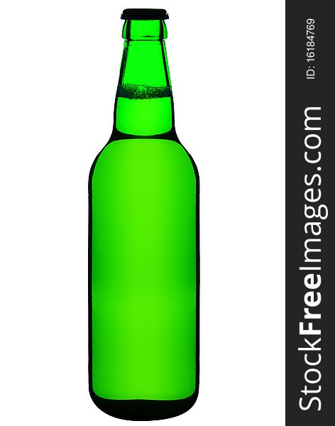 Closed, green beer bottle isolated on white background