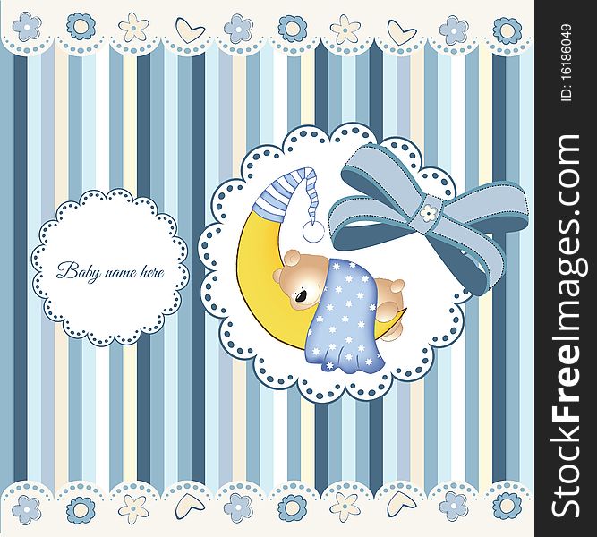 Illustration of gifts for cutest newborn baby boy. Arrival card. Illustration of gifts for cutest newborn baby boy. Arrival card