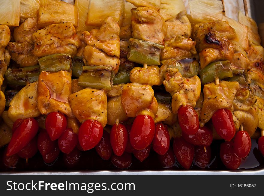 Pork barbecue on the tray.