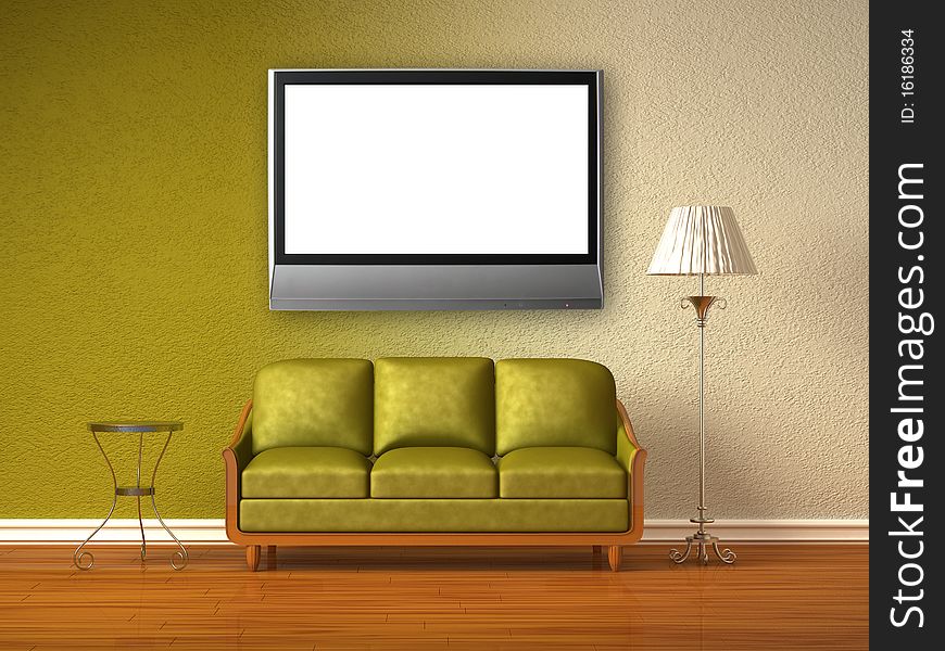 Double coloured interior of living room