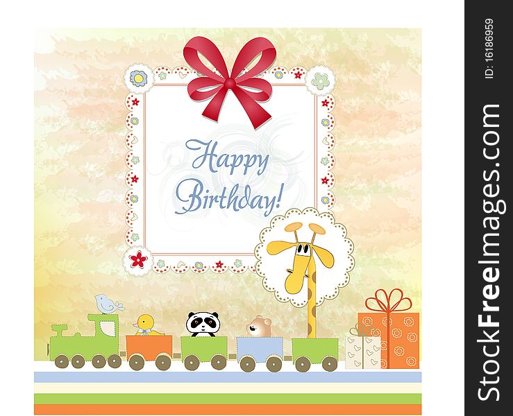 Birthday invitation with animal train with toys