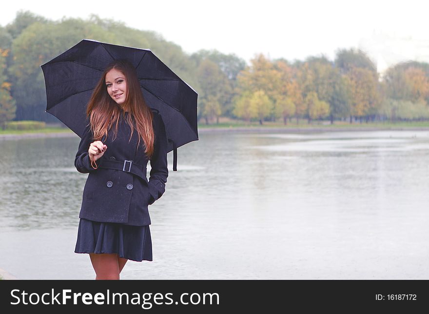 Golden Russian autumn with a beautiful happy girl. Golden Russian autumn with a beautiful happy girl