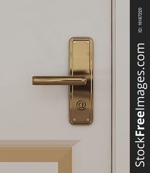 Entrance door with handle and the keyhole in the form of at. Entrance door with handle and the keyhole in the form of at