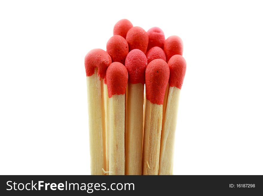 Close up image of red matchsticks isolated on white background. Close up image of red matchsticks isolated on white background