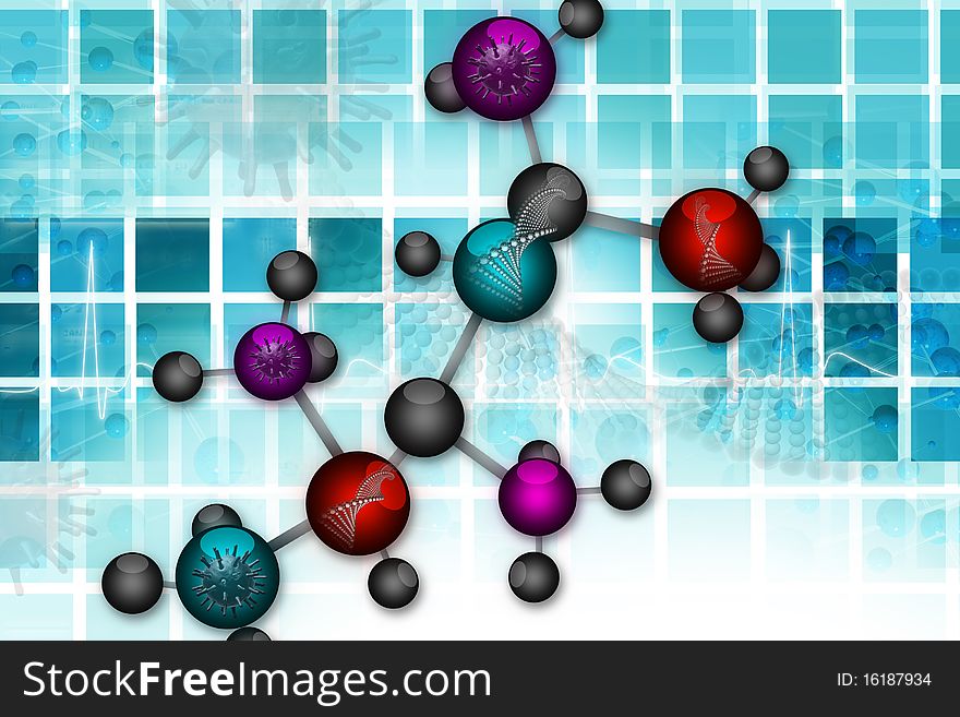 Digital illustration of molecules, dna, virus abstract background. Digital illustration of molecules, dna, virus abstract background
