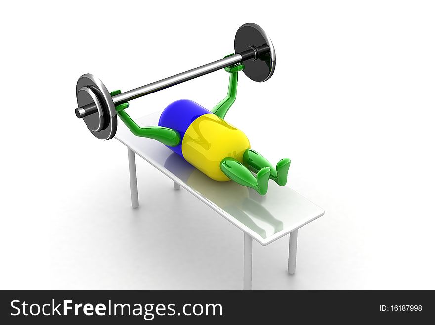Healthy pill lifting dumble  in white background