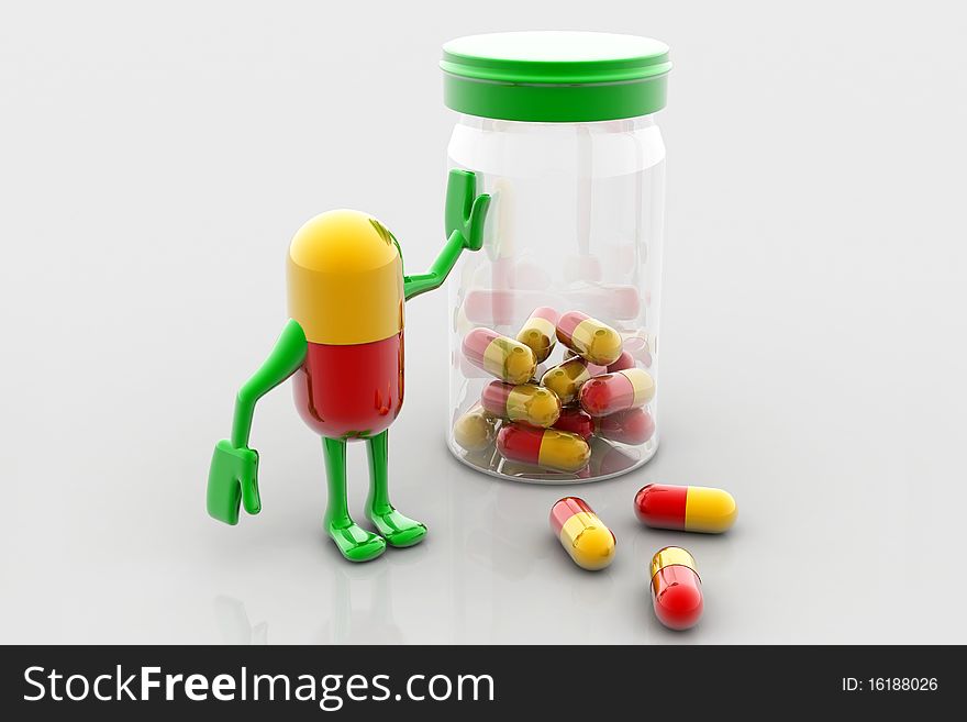Pills and bottle,3d rendered illustration