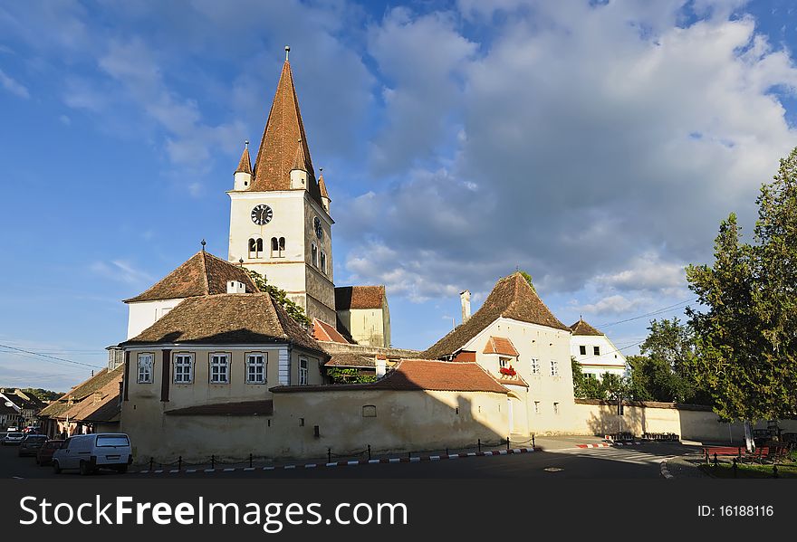 Panorama of fortified church in Cisnadie (Heltau), Transylvania (Siebenbuergen), Romania. Panorama of fortified church in Cisnadie (Heltau), Transylvania (Siebenbuergen), Romania