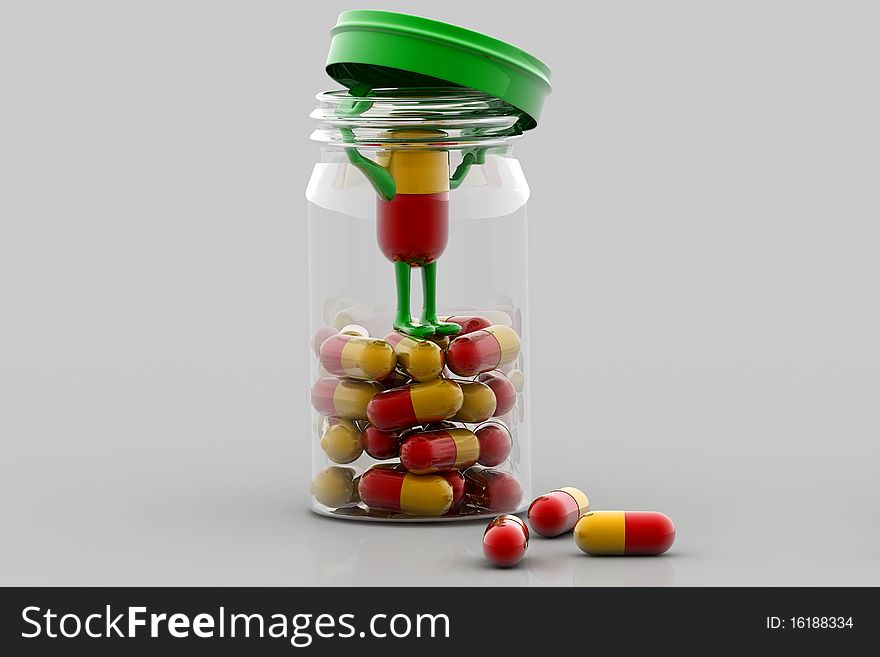 Pills and bottle,3d rendered illustration