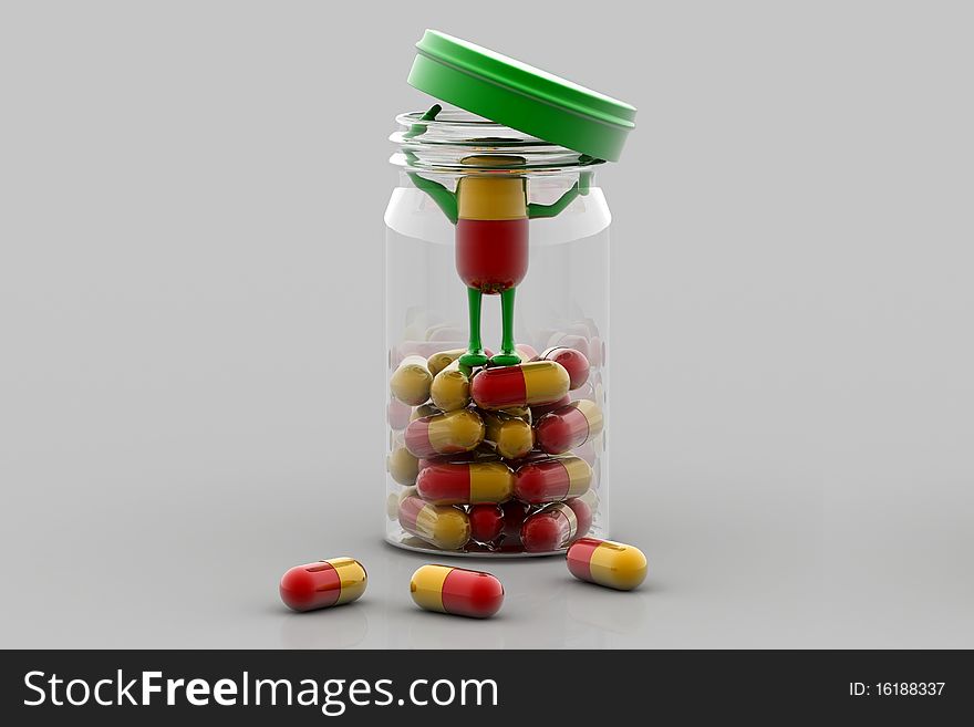 Pills and bottle,3d rendered illustration