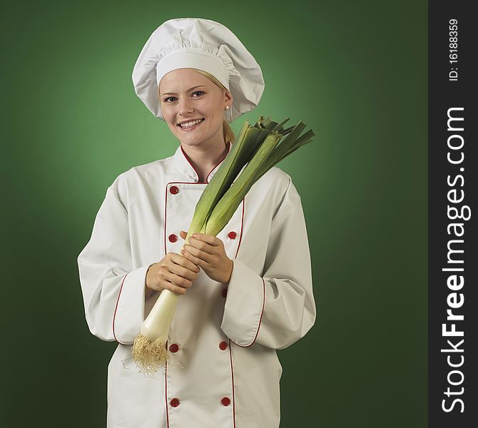 Young Professional Cook On Green Background - Squa
