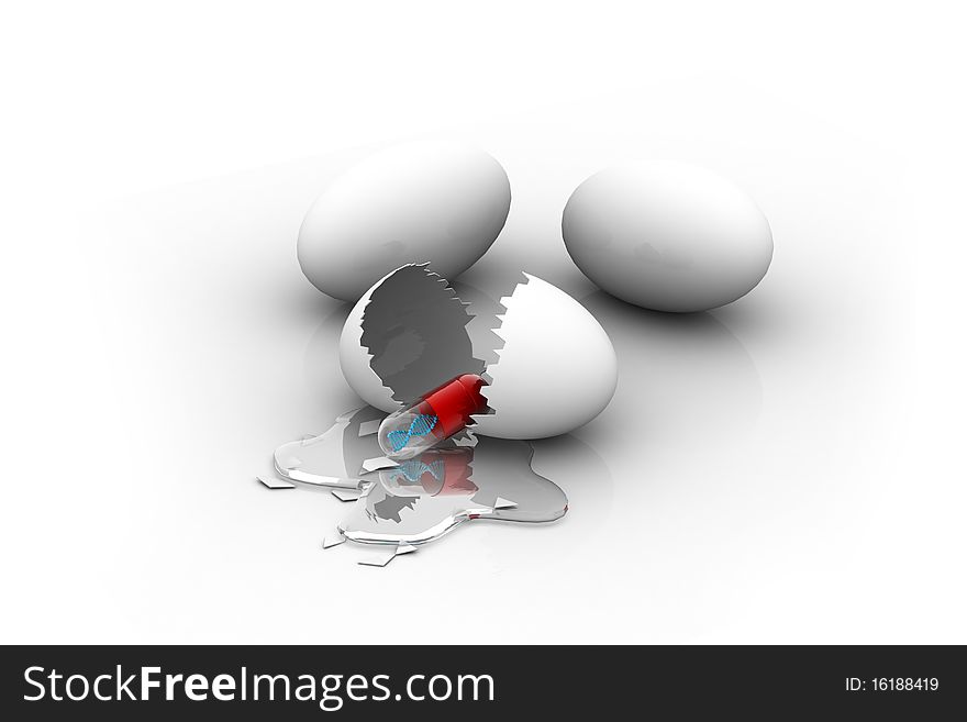 Egg and dna filled pill. conceptual design. Egg and dna filled pill. conceptual design