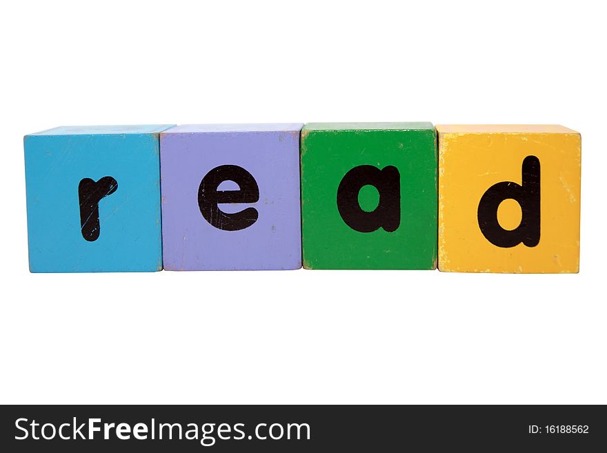 Toy letters that spell read against a white background with clipping path. Toy letters that spell read against a white background with clipping path