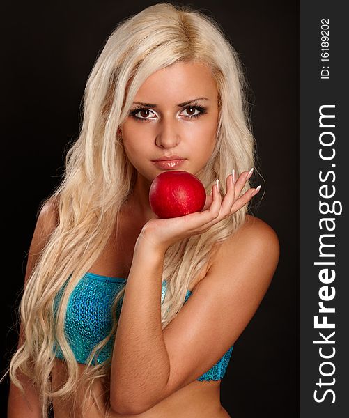 Photo beauty girl with apple