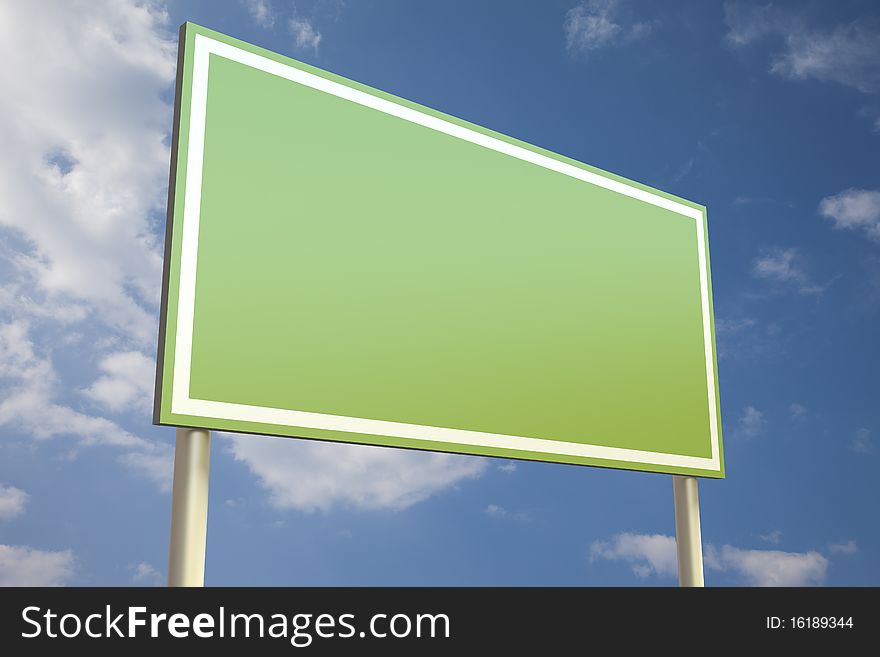 High quality 3D render of a green sign in front of a blue sky (insert your own text)