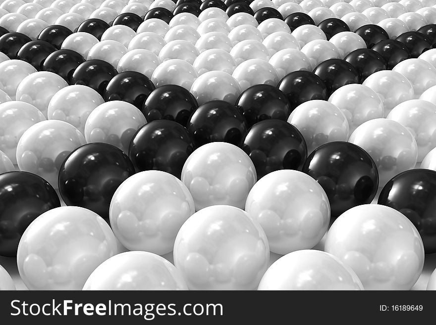High quality 3D render of white and black patterned 3D balls