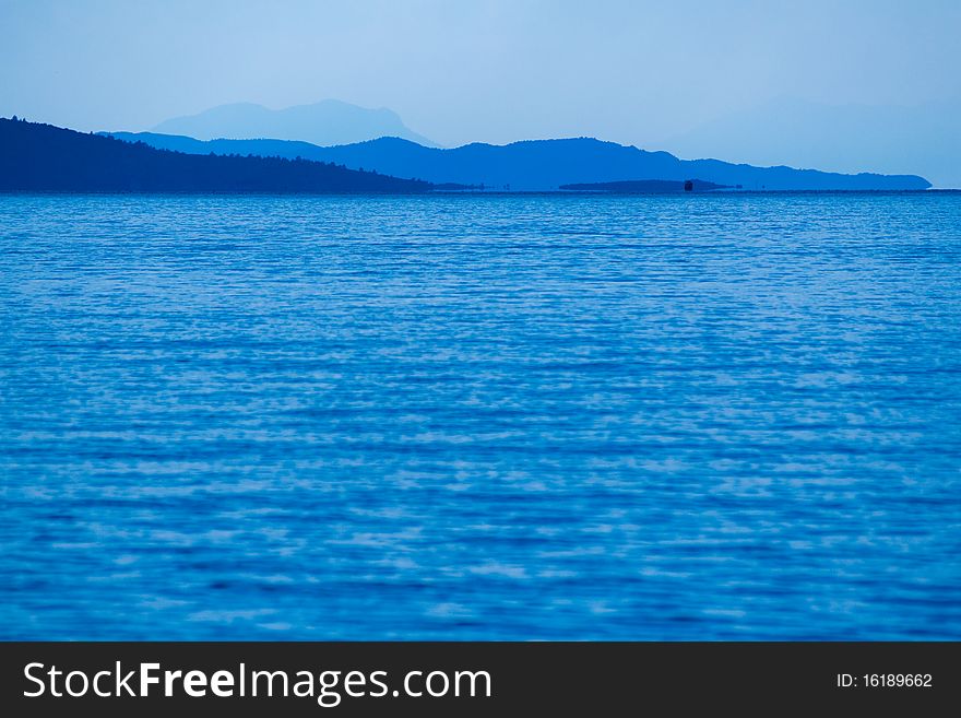 Blue mountains and bad weather in a Gokova Gulf. Turkey