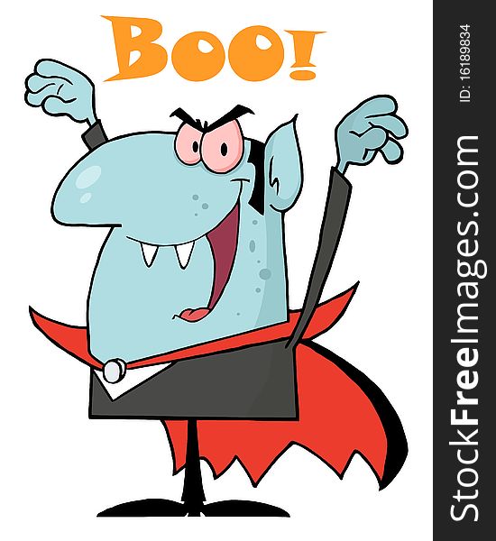 Blue vampire yelling boo and holding up his arms. Blue vampire yelling boo and holding up his arms