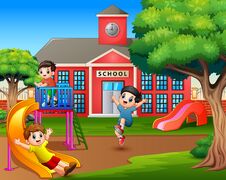 Happy Boys Playing On The School Playground Royalty Free Stock Photo