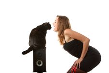 Cat Look Into The Girls Mouth Royalty Free Stock Photo
