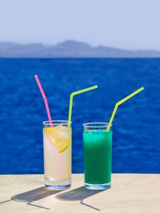 Two Cocktails On Marble Table At Beach Stock Photography Two Cocktails On Marble Table At Beach Stock Photography