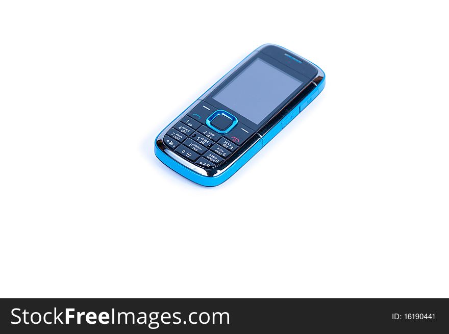 Dark blue mobile telephone on a white background. Dark blue mobile telephone on a white background