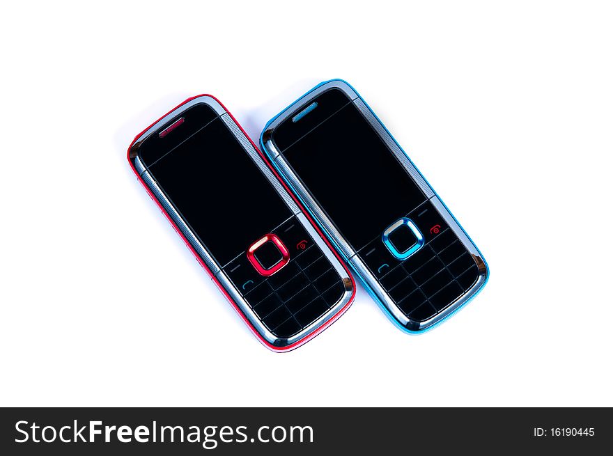 Two mobile telephones on a white background. Two mobile telephones on a white background