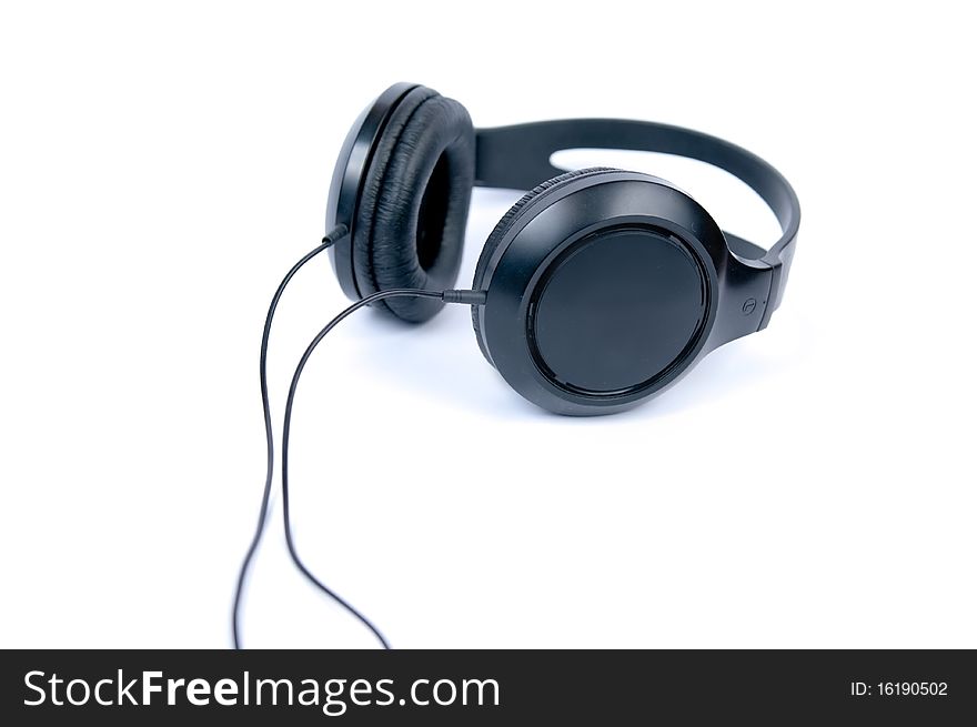 Black large headsets on a white background