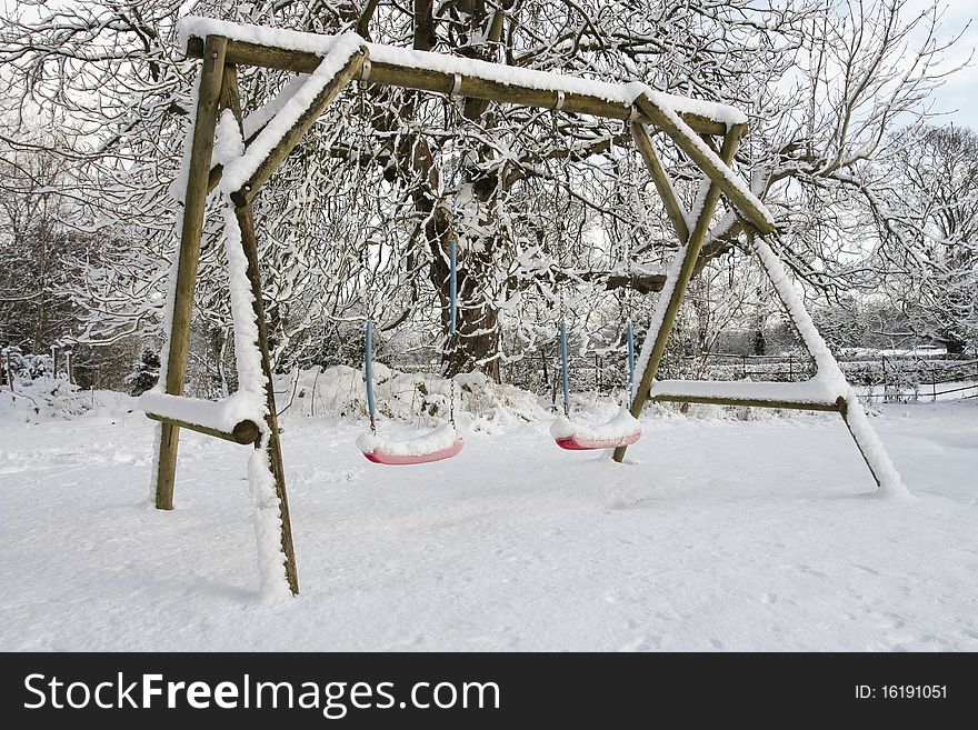 Garden covered in deep snow