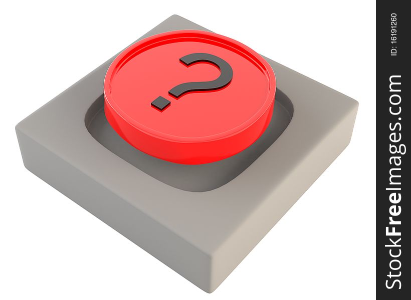 Red button with question isolated on white background. Red button with question isolated on white background