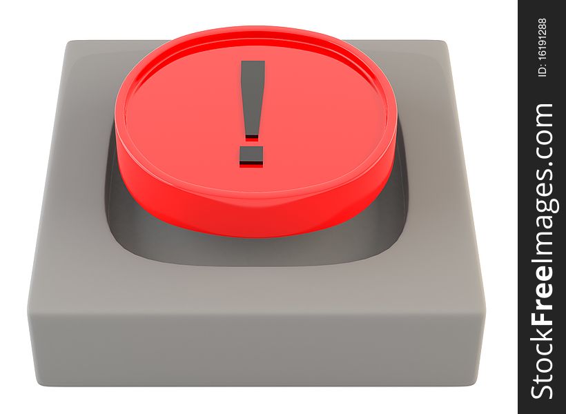 Red button with exclamation isolated on white background. Red button with exclamation isolated on white background