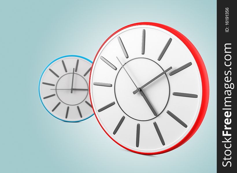 Red and blue clocks. 3d illustration. Red and blue clocks. 3d illustration