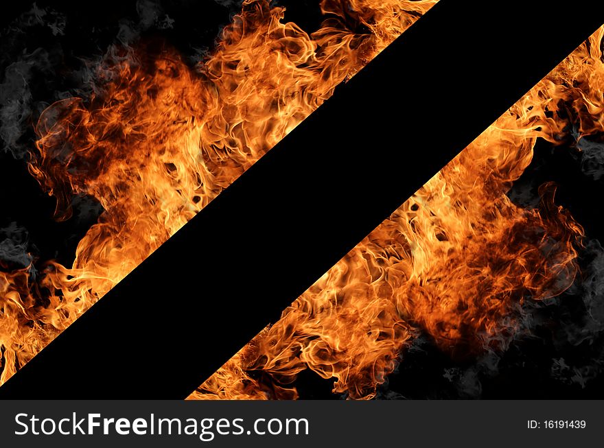 Collage with fire flames on black background with free space for your text. Collage with fire flames on black background with free space for your text