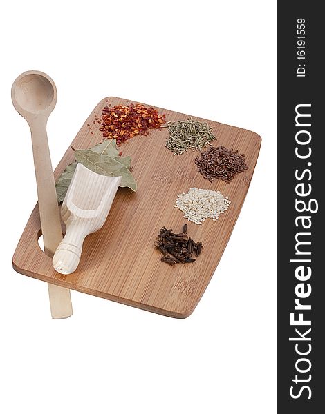 Kitchen board with spices