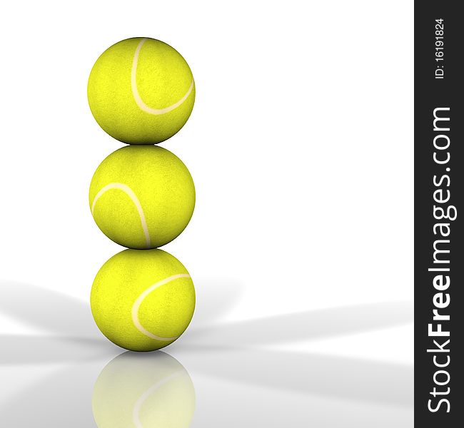 Still life with three tennis ball isolated in white background