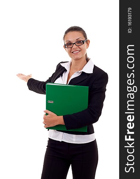 Woman With Folder Presenting